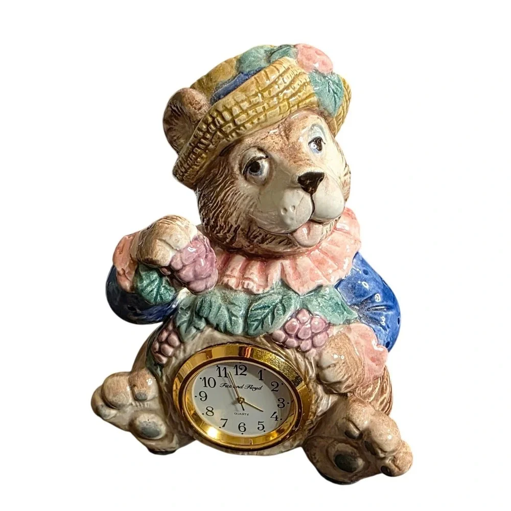Fitz and Floyd Hat Party Clock Brown Ceramic Bear Figurine 4